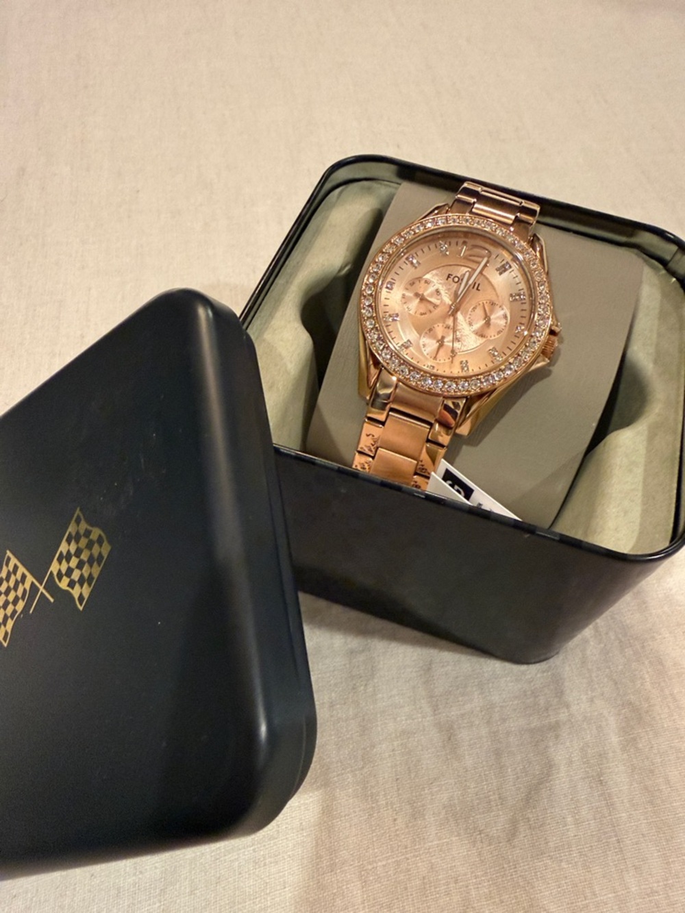 Fossil Women's Rose Gold Crystal-Trim Bracelet Watch